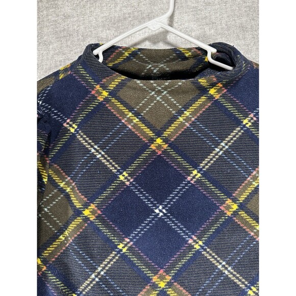 TALBOTS Funnel Neck Pullover Fleece Top CAMPING PLAID w/PUFF SLV Blue/Olive XL - Picture 5 of 8